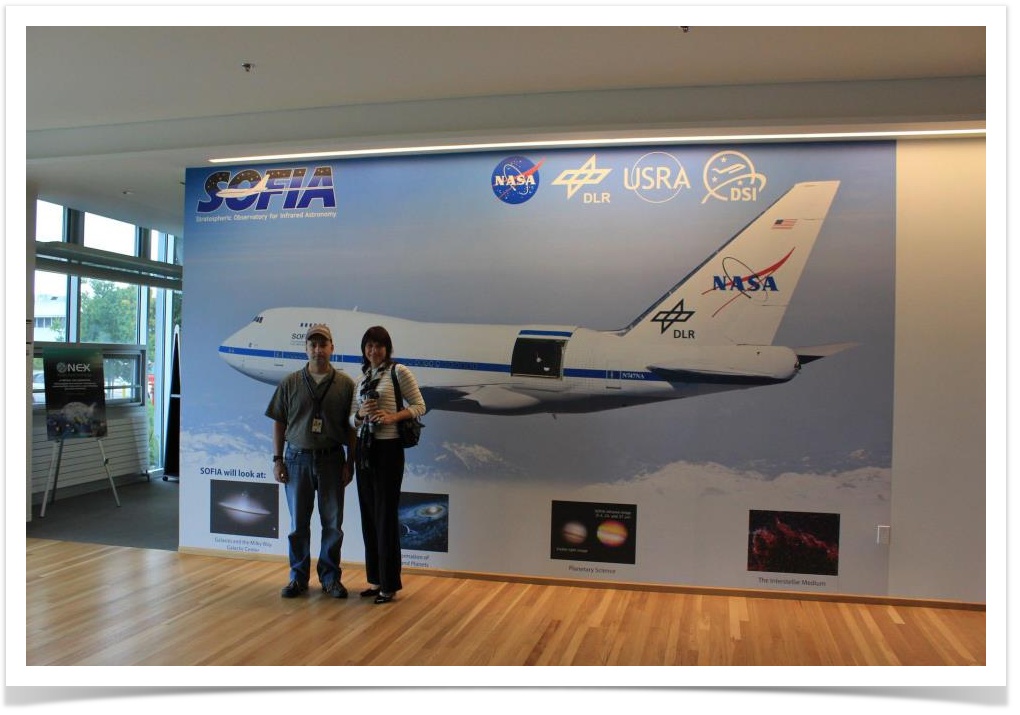 Scott Davis and Haritina Mogosanu at NASA AMES with SOFIA in the background
